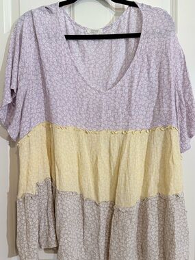 ODDY Pastel Lilac, Yellow & Taupe Tiered Blouse